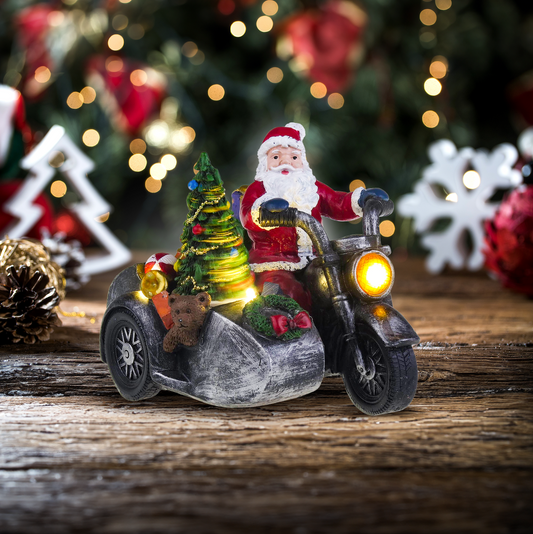 Weihnachtsmann auf Motorrad mit Beiwagen - Weihnachtsdorf