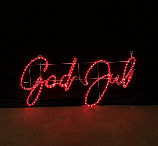 God Jul LED-Schild – Rot 100 x 48 cm